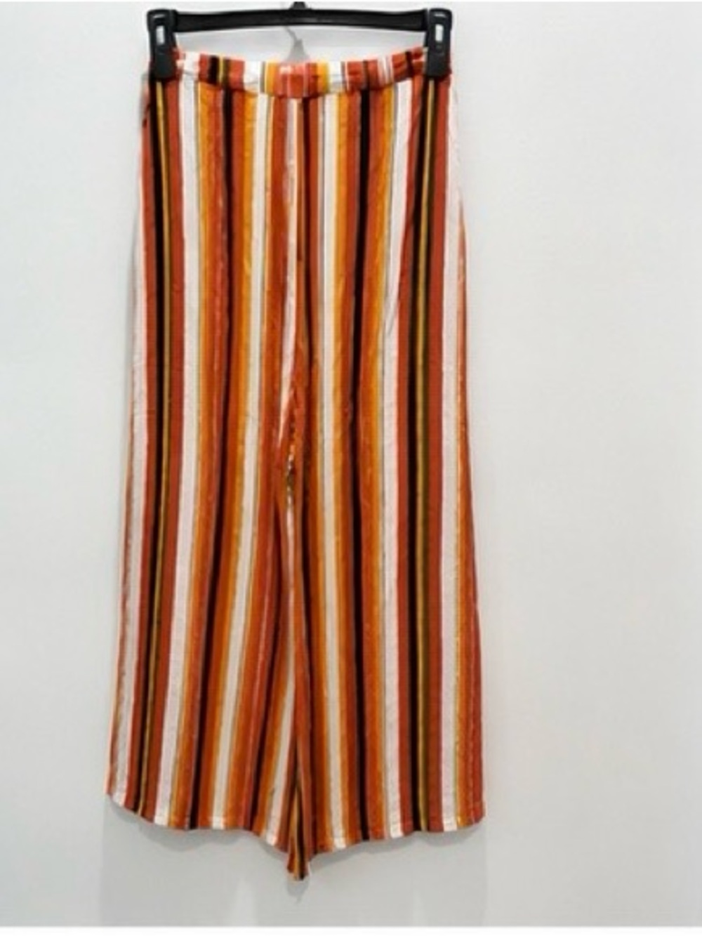 Simplee Striped Wide Leg Pants Orange Tie Waist Tassel Boho Size Large - Picture 3 of 6